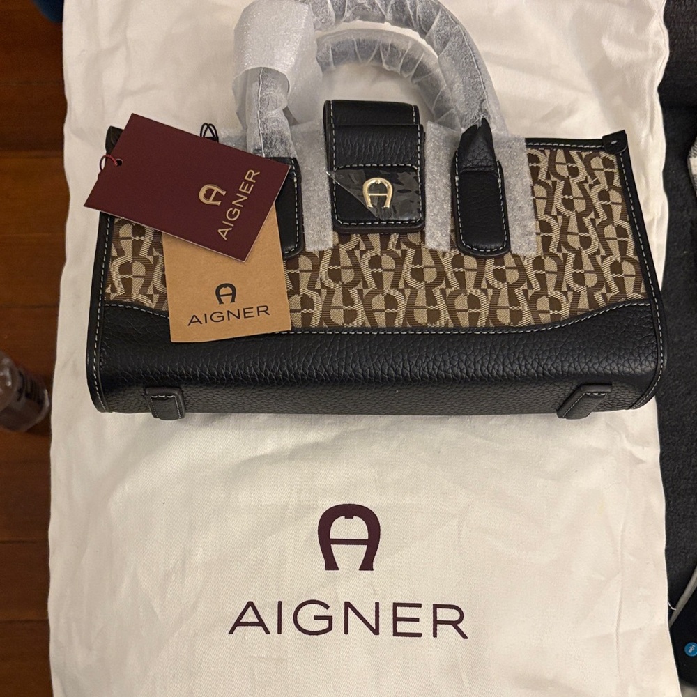 Etienne Aigner Black and Tan Satchel